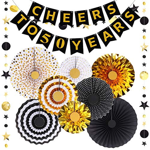 50th Birthday Decorations 50th Birthday Decorations For Women Men Cheers To 50 Years Banner Gold Black Party Paper Fan Star Circle Garland For 50th Anniversary 50 Years Old Party Supplies Walmart Com
