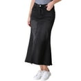 thumbnail image 4 of INSPIRE CHIC Womens Denim High Waisted A-Line Fishtail Long Jean Skirt M Black, 4 of 6