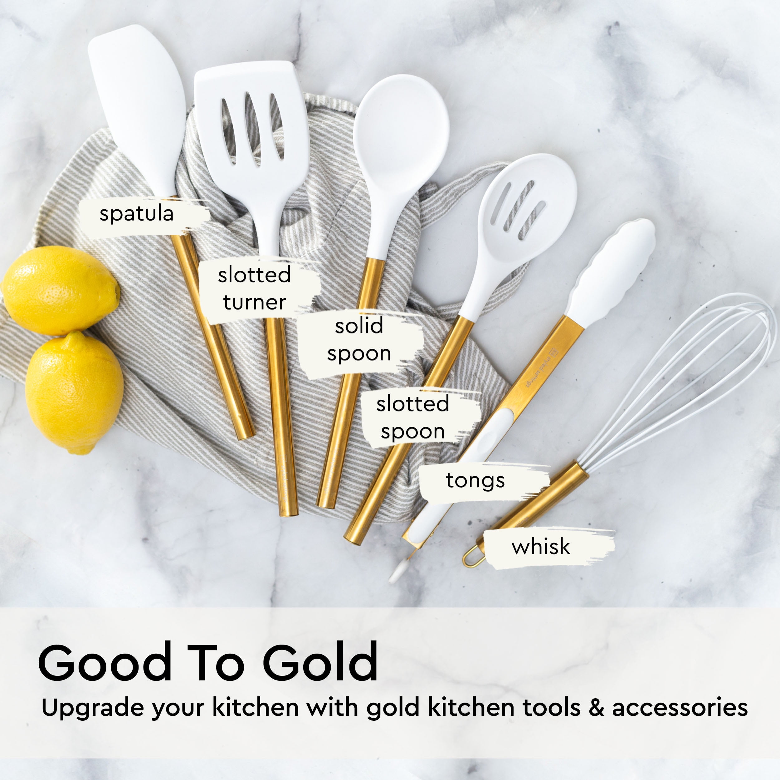 Styled Settings White Silicone and Gold Cooking Utensils Set