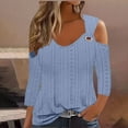 thumbnail image 2 of Ichuanyi Women's Summer Cold Shoulder Short Sleeve Tunic Tops Loose Casual Shirts Blouses Solid Shoulder Leakage Short Sleeve Pullover Short Sleeve, 2 of 7