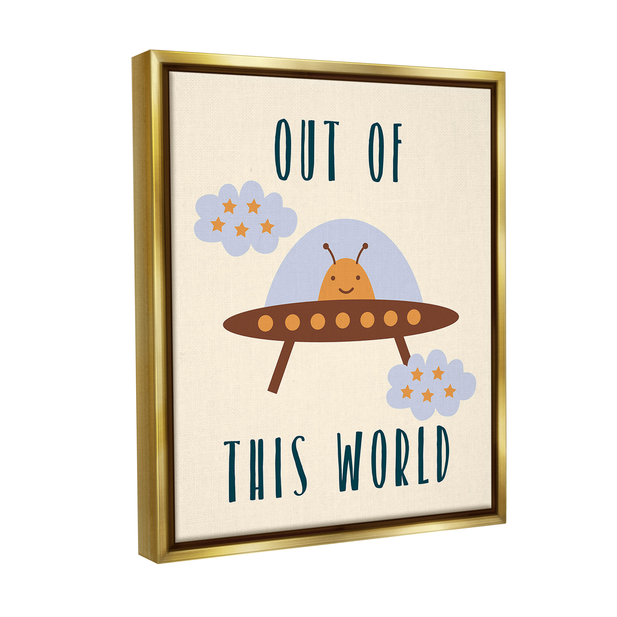 Stupell Industries Alien Spaceship Phrase Fairy Tales & Fantasy Painting Gold Floater Framed Canvas Art Print Wall Art, 25 x 31