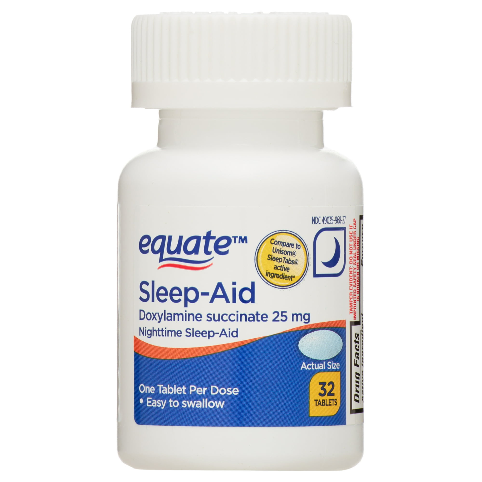 Equate Nighttime Sleep-Aid Doxylamine Succinate 25mg Tablets, 32 Count, Compare to Unisom® Sleep Tabs® Active Ingredient