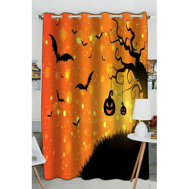 ABPHQTO Halloween Pumpkins Bats Window Curtain Kitchen Curtain Window ...