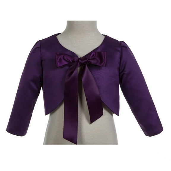 Ekidsbridal 3/4 Sleeves Satin Purple Flower Girl Shrug Dress Cover Up Bolero Girls Jacket Princess Cape 6