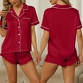 thumbnail image 4 of VISALY Silk Pajama Set Night Pajamas Short Sleeve Sleepwear Soft Button Down Loungewear 2 Piece Satin Pjs Shorts Set Rd2 L, 4 of 8