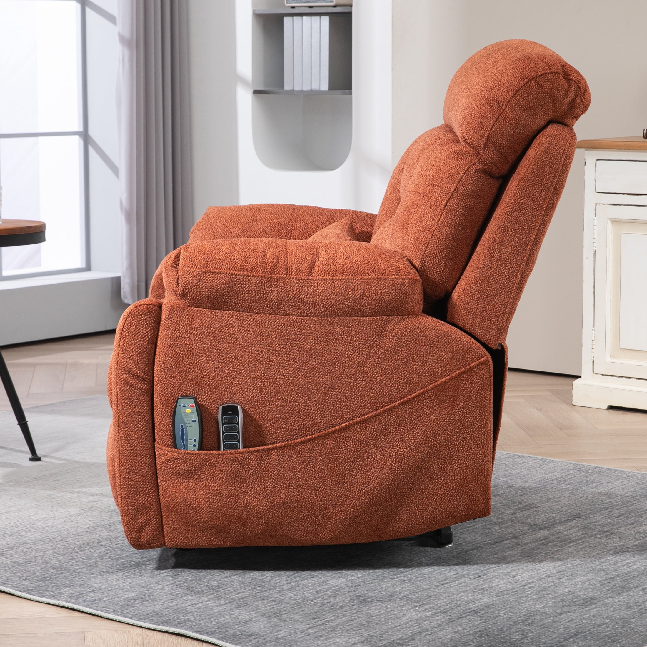 SYNGAR Power Lift Recliner Chair for the Elderly, Oversized Recliner with Massage and Heat, 2 Hidden Cup Holders, Side Pockets, 26" Width of Seat, 4 Motor, Reclining Chair, Rose