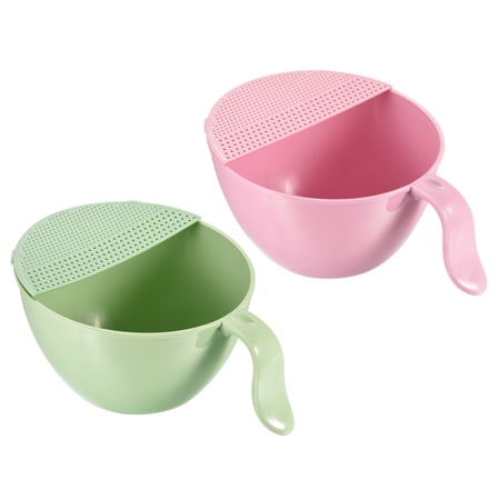 Rice Washing Bowl 2PCS PP Kitchen Strainer Colander Bowl Drain Basket Pink  Green