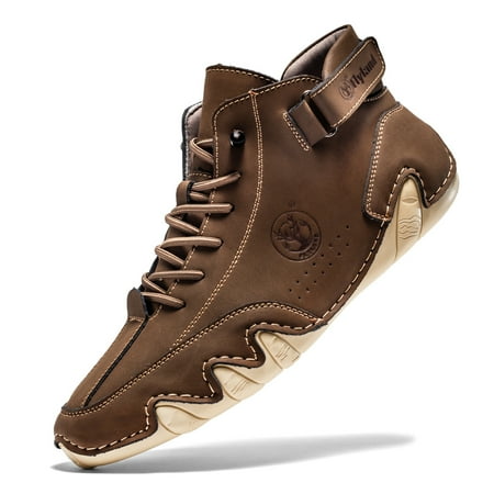 

FLYLAND Men s Leather Sneakers Casual Shoes Slip On Lace Up Outdoor Waking Shoes Men Ankle Boots FM9008 Gig Size US12