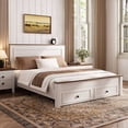 thumbnail image 2 of UHOMEPRO Full Size Bed Frame with 2 Drawers, 550LBS Heavy Duty Wood Platform Bed with Headboard, Noise-Free, Easy Assembly, No Box Spring Needed, White and Brown, 2 of 10