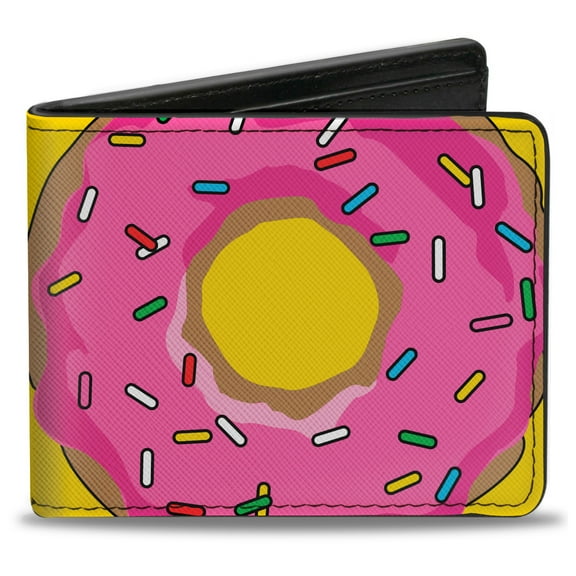 Buckle-Down Wallet, Bifold, Sprinkled Pink Glaze Donut Yellow, Vegan Leather