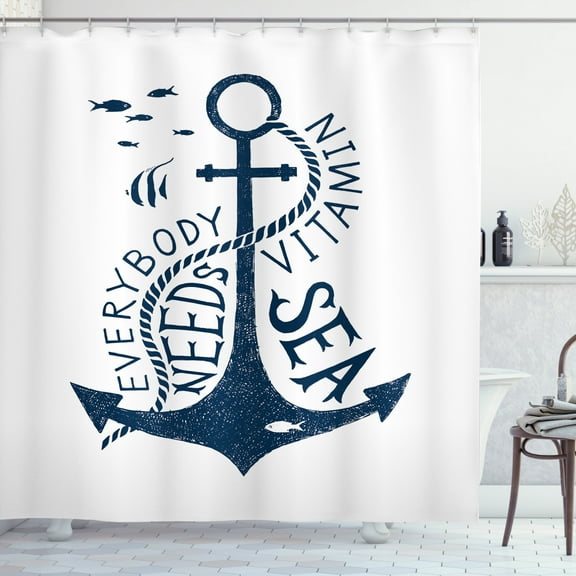 Ambesonne Anchor Shower Curtain, Sea Words Monochrome, 69"Wx75"L, Dark Blue and White