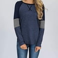 thumbnail image 2 of Olyvenn Patchwork Print T-Shirt Blouse Women's Plus Size Loose Female Casual Outwear Fashion Women's Round-Neck Long Sleeve for 2022 Women Tops Navy XL, 2 of 6