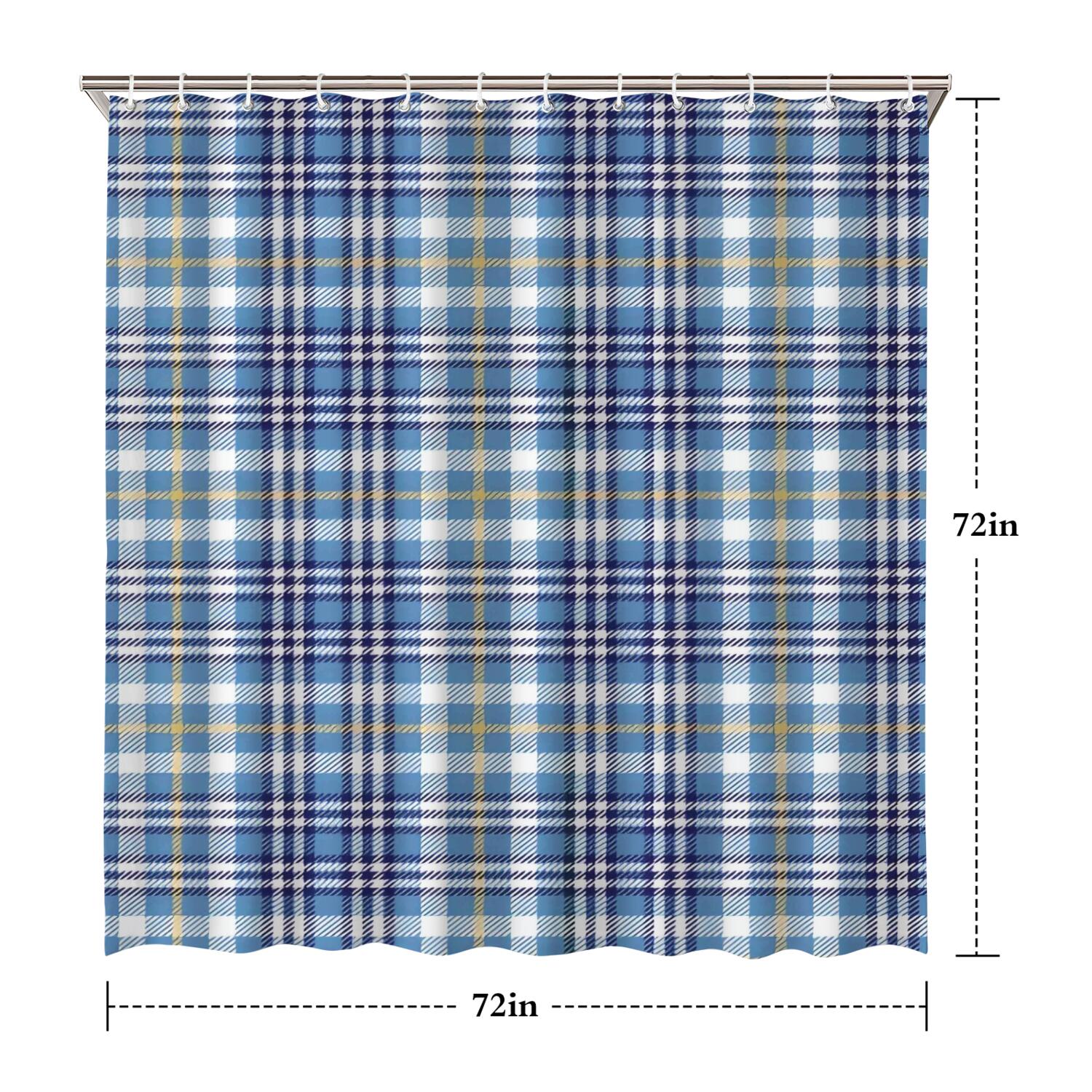 Blue White and Yellow Checkered Pattern Shower Curtain 72"x72" ,Bathroom Decorative Shower Curtains Set with 12 Hooks,Modern Waterproof Washable Shower Curtain