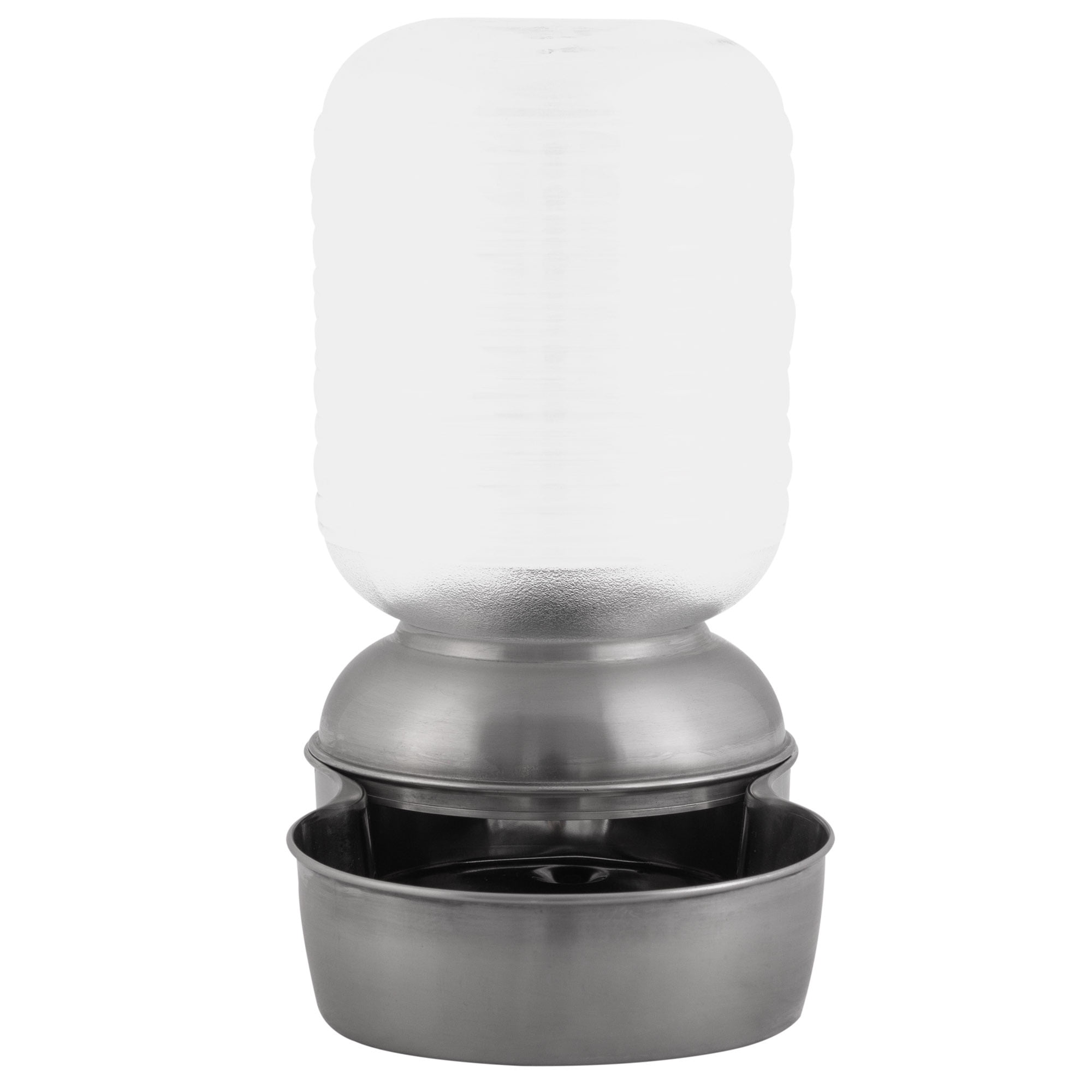 Petmate Stainless Steel Replendish Gravity Pet Waterer Dishwasher Safe Non Skid Base Water Bowl for Cats & Dogs, Small 1-Gal Capacity, Silver