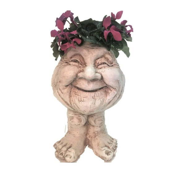 Homestyles Antique White 12 in. Granny Joy the Muggly Face Statue Planter Holds 4 in. Pot
