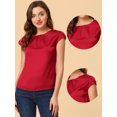 thumbnail image 2 of Blusa sedosa para mujer, cuello redondo, plisado, informal, elegante, superior rojo S, 2 of 4