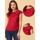 thumbnail image 2 of Blusa sedosa para mujer, cuello redondo, plisado, informal, elegante, superior rojo S, 2 of 4