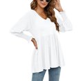 thumbnail image 6 of TIHLMK Long Sleeve Blouse Shirt Clearance Women's Fashion Autumn Winter V-Neck Blouse Solid Puff Long Sleeves T-Shirt Tops White, 6 of 6