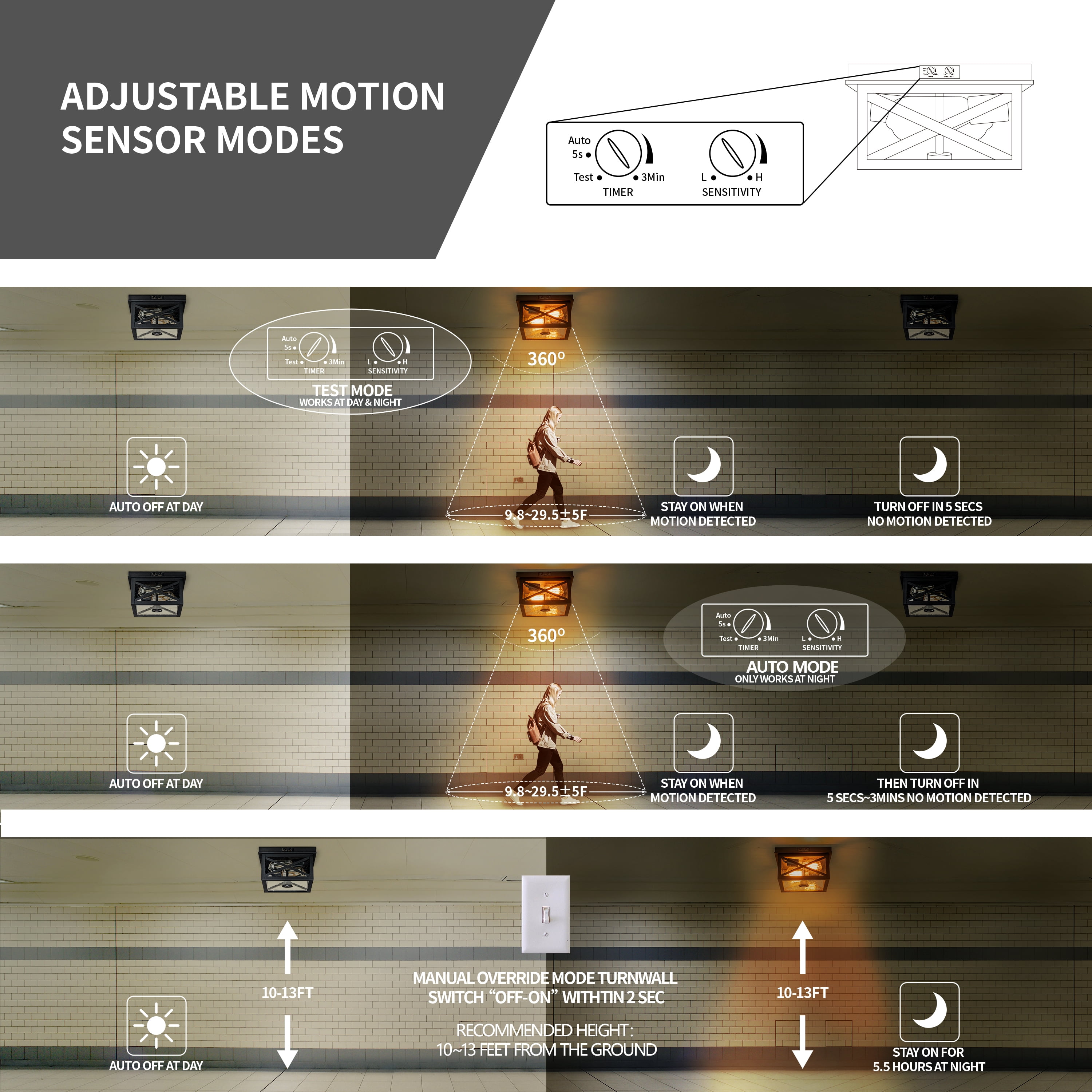 Outdoor Ceiling Light with Motion Sensor