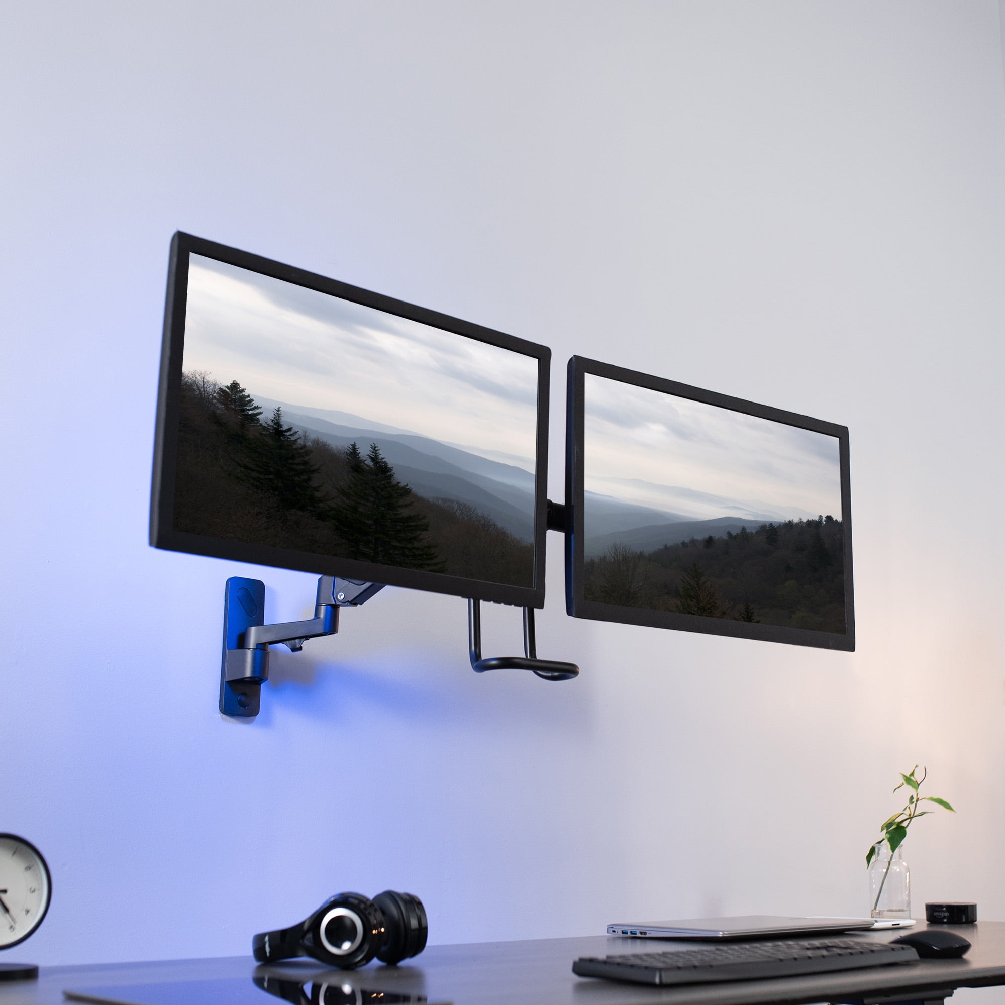 VIVO Dual Monitor Pneumatic Wall Mount, Fits 2 Screens up to 27" or 1 up to 49"