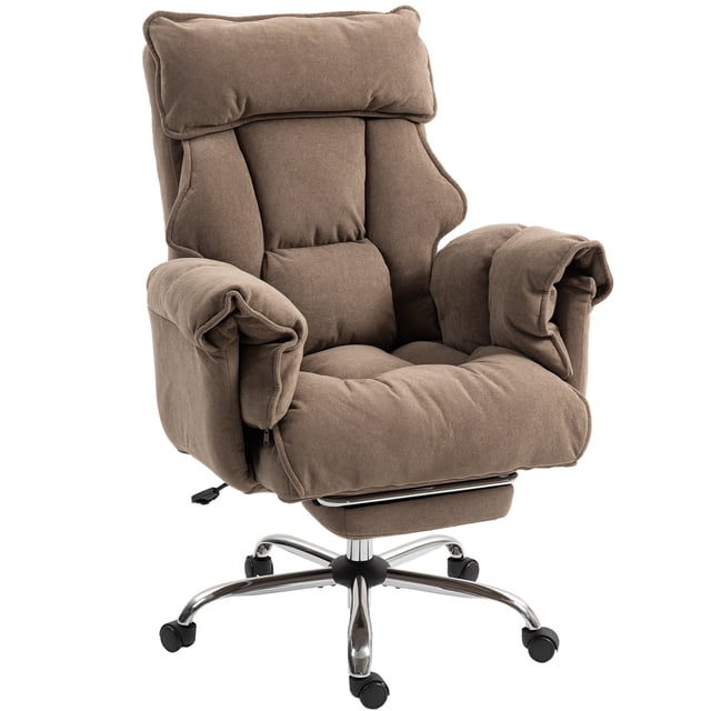 HOMCOM Chaise de Bureau avec Repose-Pieds Chaise d'Ordinateur Inclinable, Brun Pâle