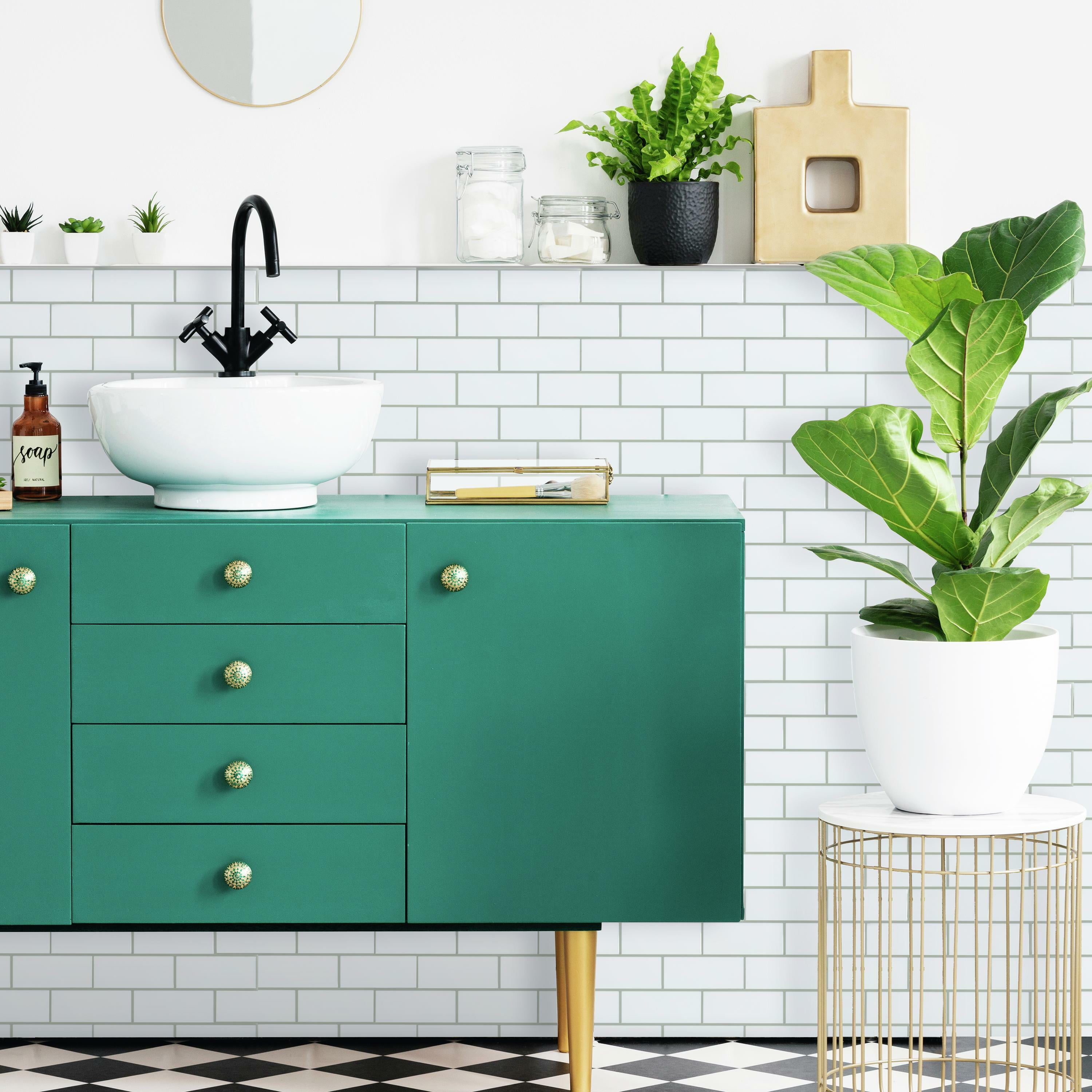 RoomMates White Subway Tile Peel and Stick Giant Wall Decals, 2.8 inches x 16.7 inches