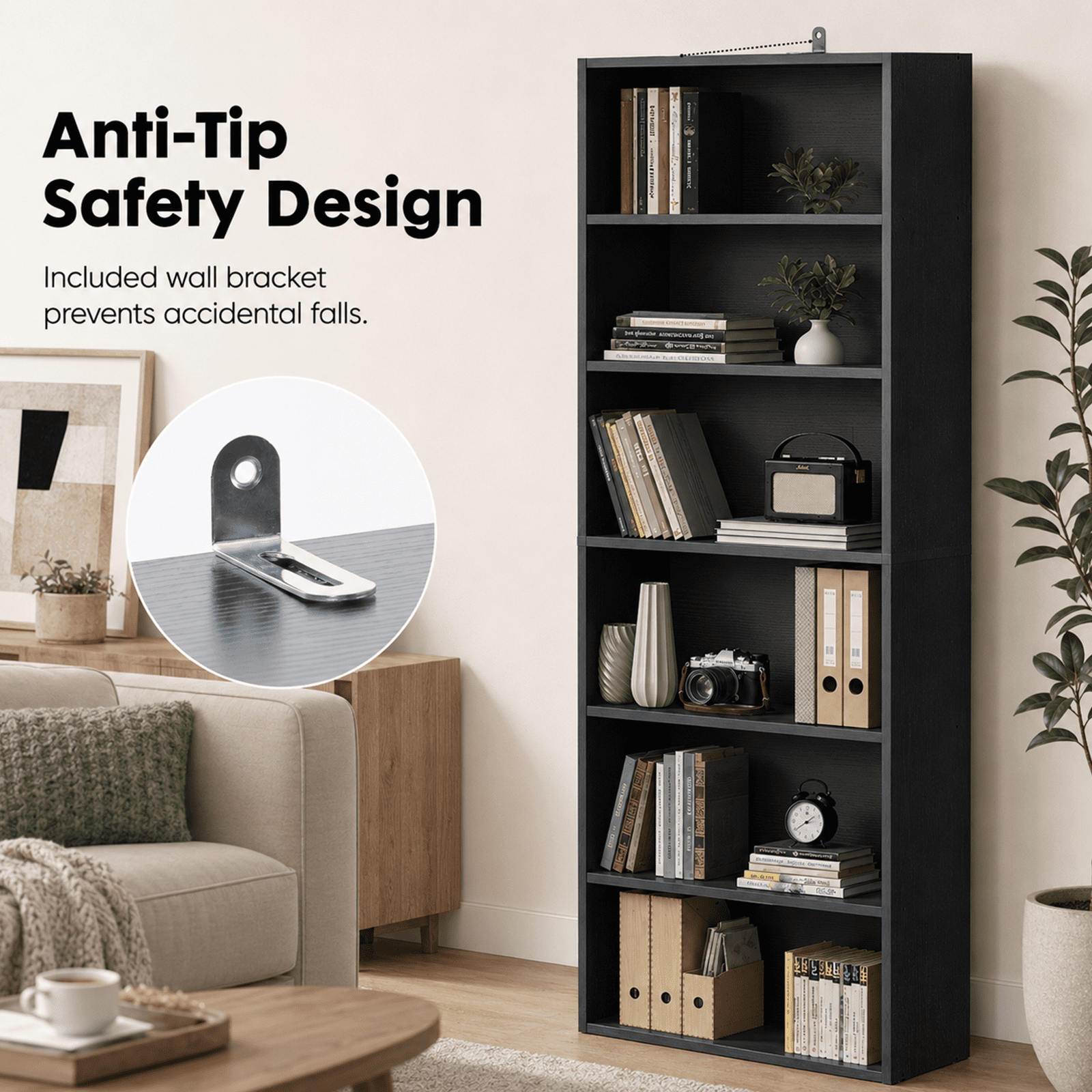 Alvantor 5-Tier /6-Tier Industrial Bookshelves and Bookcases, Tall Floor Standing Open Storage Shelf for Home Office, Living Room, Bed Room