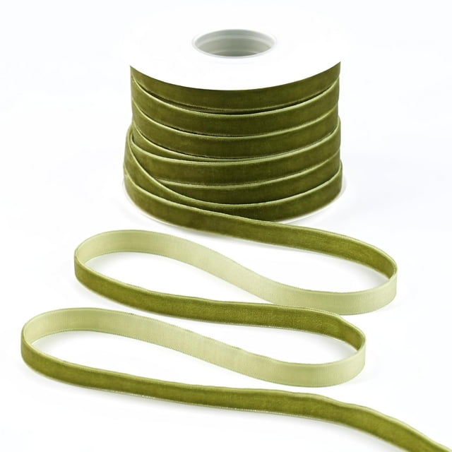 Cinta DINDOSAL de terciopelo verde musgo de 1 cm x 23 m para envolver regalos