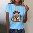thumbnail image 2 of Mujeres de Manga Corta Tops Casual Nuevo Cuello Redondo Pascua, Ligera Camiseta de Poliéster Spandex, 2 of 4