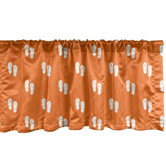 Ambesonne Flip Flop Window Valance, Fiery Tone Sandals, 54" X 18", Orange and White