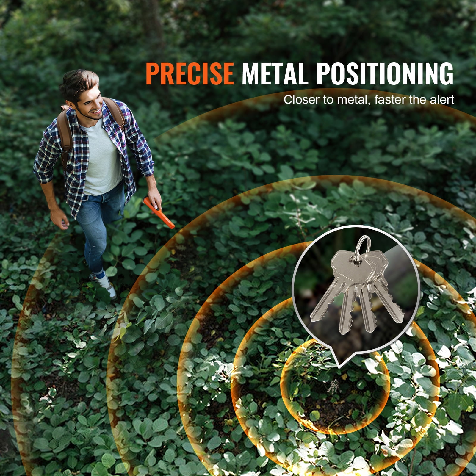 VEVOR Metal Detector Pinpointer, Partial Waterproof Handheld Pin Pointer Wand, 1.96" Detection Depth, 3 Modes, Treasure Hunting Probe with Holster, Waterproof Bag and 9V Battery, for Adults and Kids