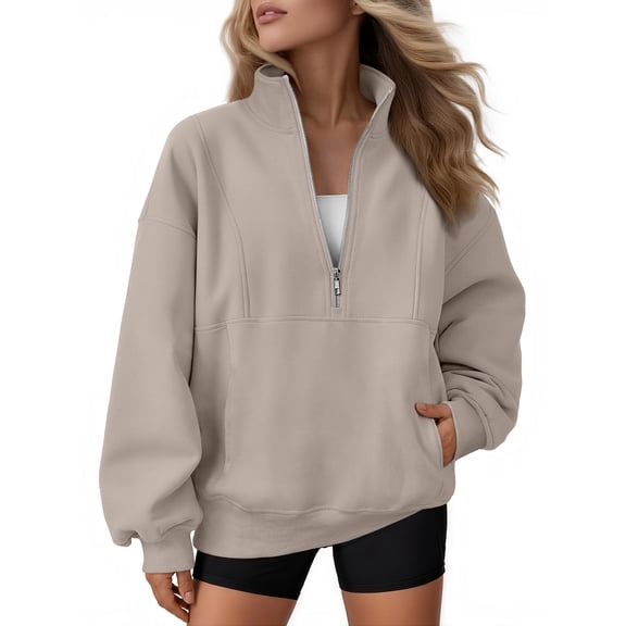SUNBS Womens Sweatshirts Quarter Zip Oversized Mock Neck Pullover Half Zip Pockets Pullover Fleece Jacket Fall Clothes Cozy Clothes