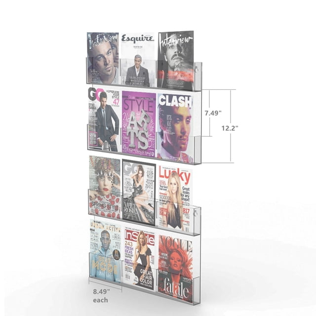 FixtureDisplays® Acrylic Literature Rack, Wall-Mount Brochure Magazine Holder, 12 or 24 Pockets, Comes in 2 Panels Each with 2 Tiers, Position Vertical or Horizontal at Installation 10166
