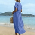 thumbnail image 5 of Fashion Plus Size Dresses for Womens 2026 Summer Cotton And Linen Solid Color Dress Short Sleeved V-neck Lace Trimmed Loose Casual Summer Beach Dress, 5 of 9