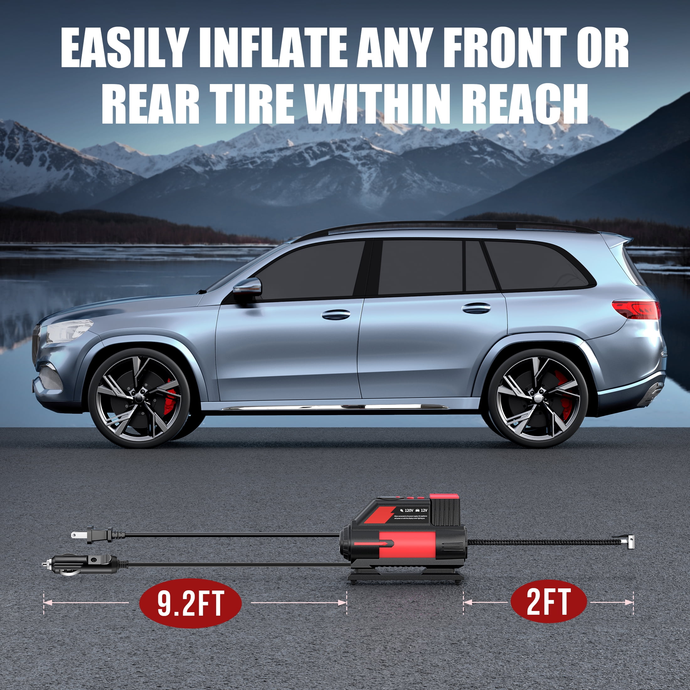 CARLUCK Tire Inflator Air Compressor, Portable DC/AC Air Pump for Car Tires w/Auto Shut-Off, 12V DC/110V AC