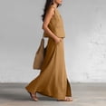 thumbnail image 6 of Womens Linen Look 2 Piece Sets With Sleeveless V Neck Vest And Side Slit Maxi Skirt Featuring Functional Pockets And Solid Color Brown XXL, 6 of 6
