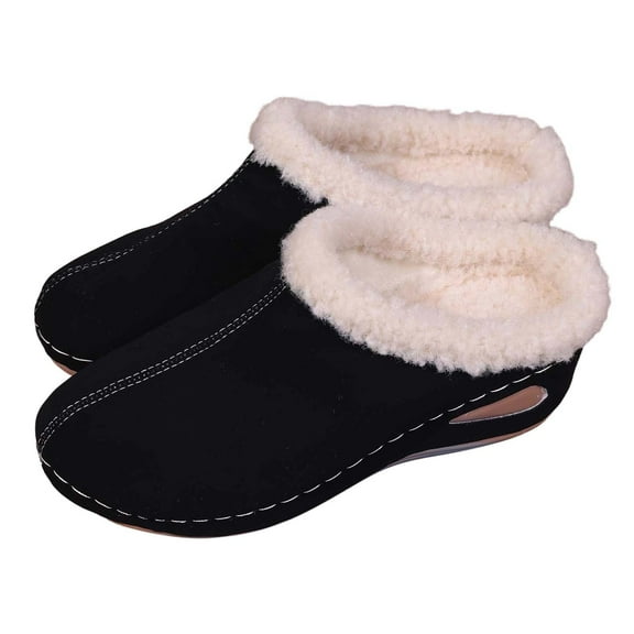 CAIXIA Women's Winter On Clogs Cozy Lined Indoor Outdoor Comfort Shoes With Non Sole And Sloped Heel,Black