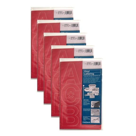 Chartpak 3-inch Red Stick-on Vinyl Letters & Numbers (01072), 5 PACKS