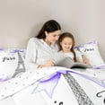 thumbnail image 4 of Homewish Cartoon Heart Print 7-Piece Twin Bedding Sets,Paris Eiffel Tower Bedding Comforter Set,Purple White Sheet Sets For Kids,Luxury Bedroom Decor Reversible, 4 of 8