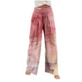thumbnail image 4 of SELONE Linen Pants for Women High Waist High Waist High Rise Baggy Wide Leg Casual Printed Straight Leg Loose Pants Pants Pants for Everyday Wear Running Errands Work Casual Event Pink M, 4 of 6