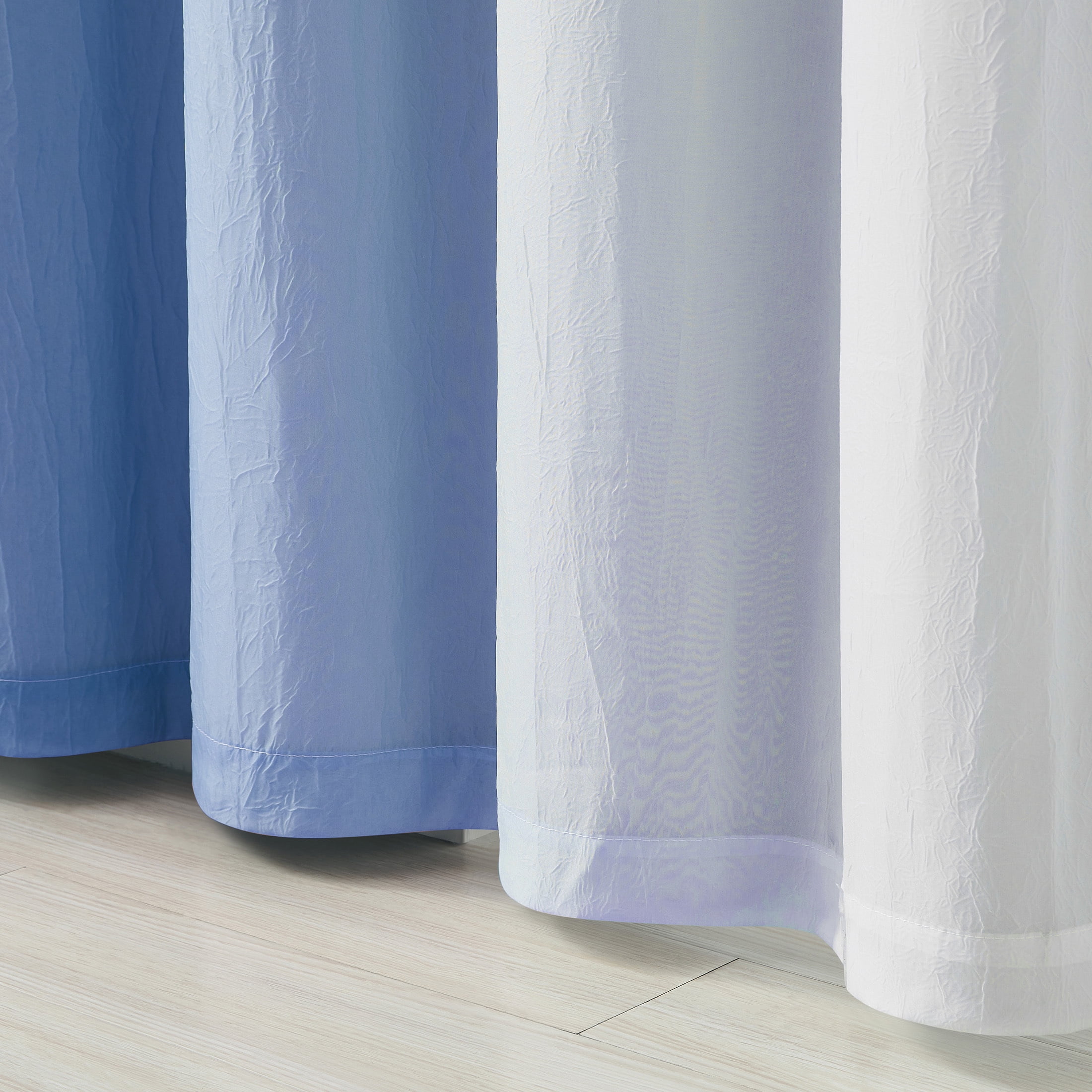 Junvictex White Blackout Curtains Double Layers Grommet Panels Blue Ombre Sheers 52"Wx95"L,4pcs