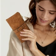 Vegan PU Leather Wallet, TSV Long Wallet with Multi-Cards for Women, Slim Bifold Purse, Card Holder with Snap, Brown