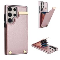 Decase Wallet Case for Samsung Galaxy S24 Ultra,Luxury PU Leather Anti-Scratch Shockproof Cover Magnetic Clasp Ultra Slim Women Men Case Purse Credit Card Holder Slots,for Galaxy S24 Ultra - Rosegold