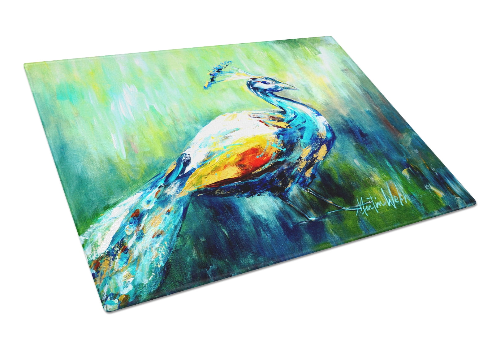Proud Peacock Green Glass Cutting Board Large Size
