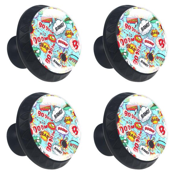 4 Pcs Comic Speech Bubbles Knobs for Kitchen Cabinet Cupboard Dresser Bookcase Drawer Pulls Handles Round Home Decor