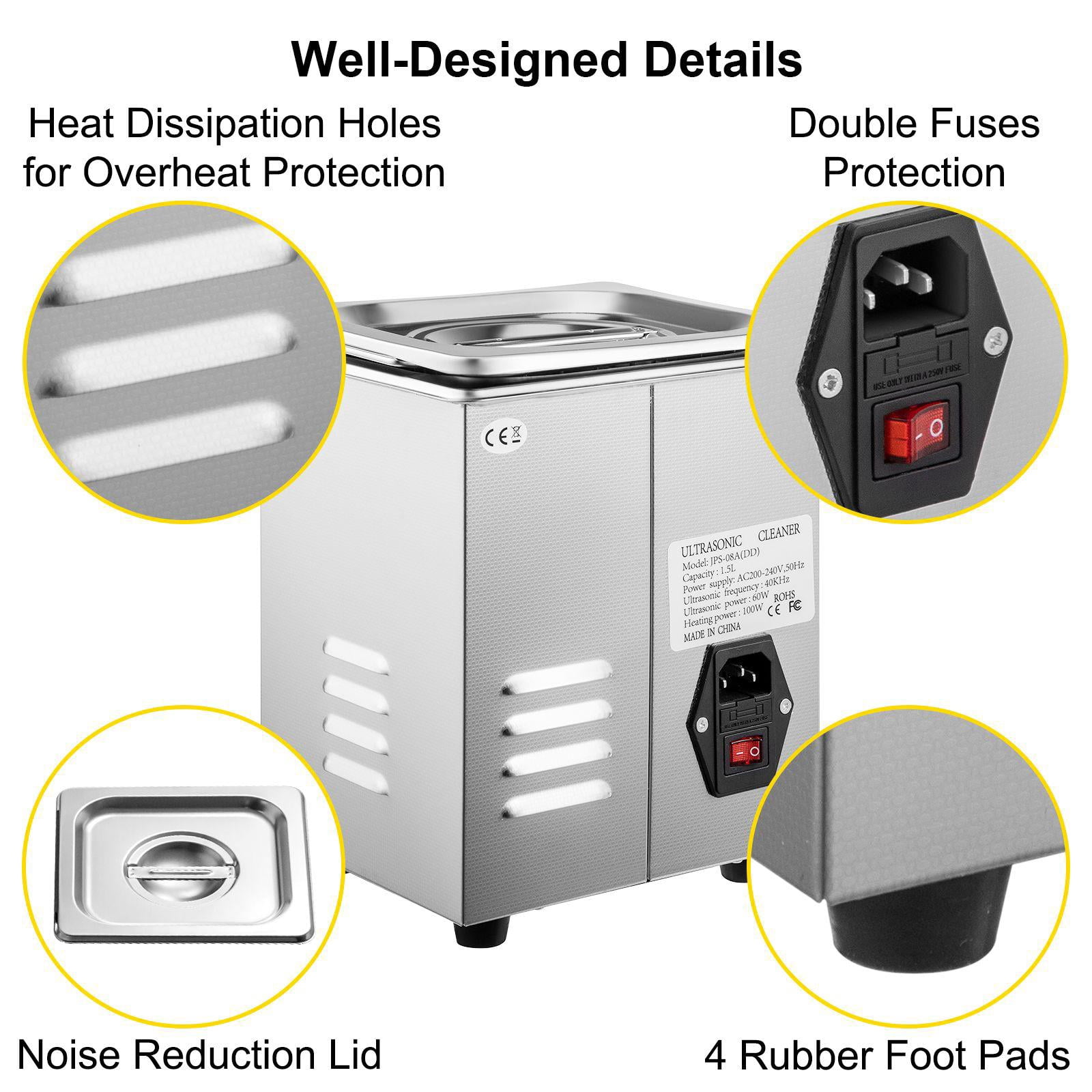 2L Digital Ultrasonic Cleaner 40kHz 304 Stainless Steel with Timer 110V for Jewelry Watch Glasses Diamond Eyeglass Small Parts