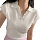 thumbnail image 4 of Camisas de punto de manga corta para mujer, cuello vuelto, Color puro, blusa adelgazante para mujer, Top para viajes de la vida diaria, 4 of 8