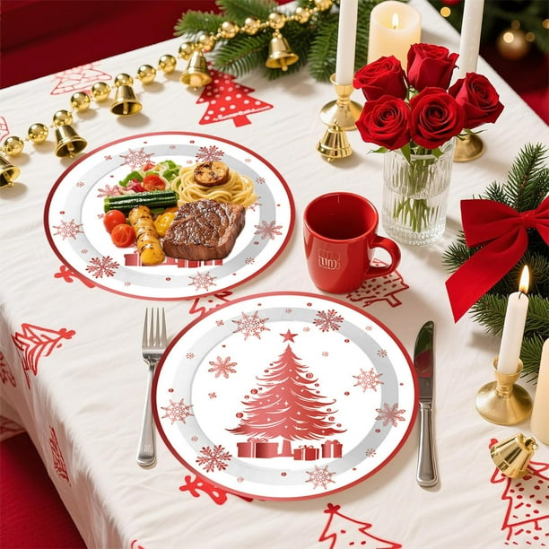 16 Platos de Papel Desechables Navideños | Diseño Multicolor de Copos de Nieve y Árbol de Papá Noel | Vajilla de Papel para Fiestas, Reuniones, Cumpleaños, Oficina, Eventos Escolares