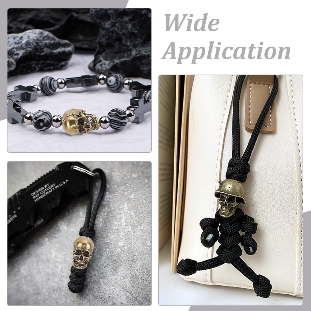 4Pcs Paracord Beads Skull Knife Lanyard Bead Metal Skeleton Head