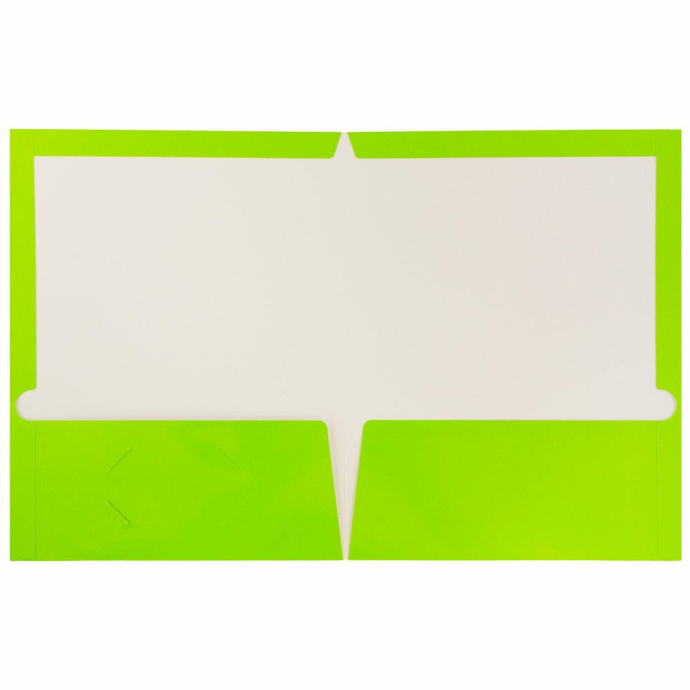 JAM Paper Laminated Two Pocket Glossy Folders, Lime Green, 3/Pack